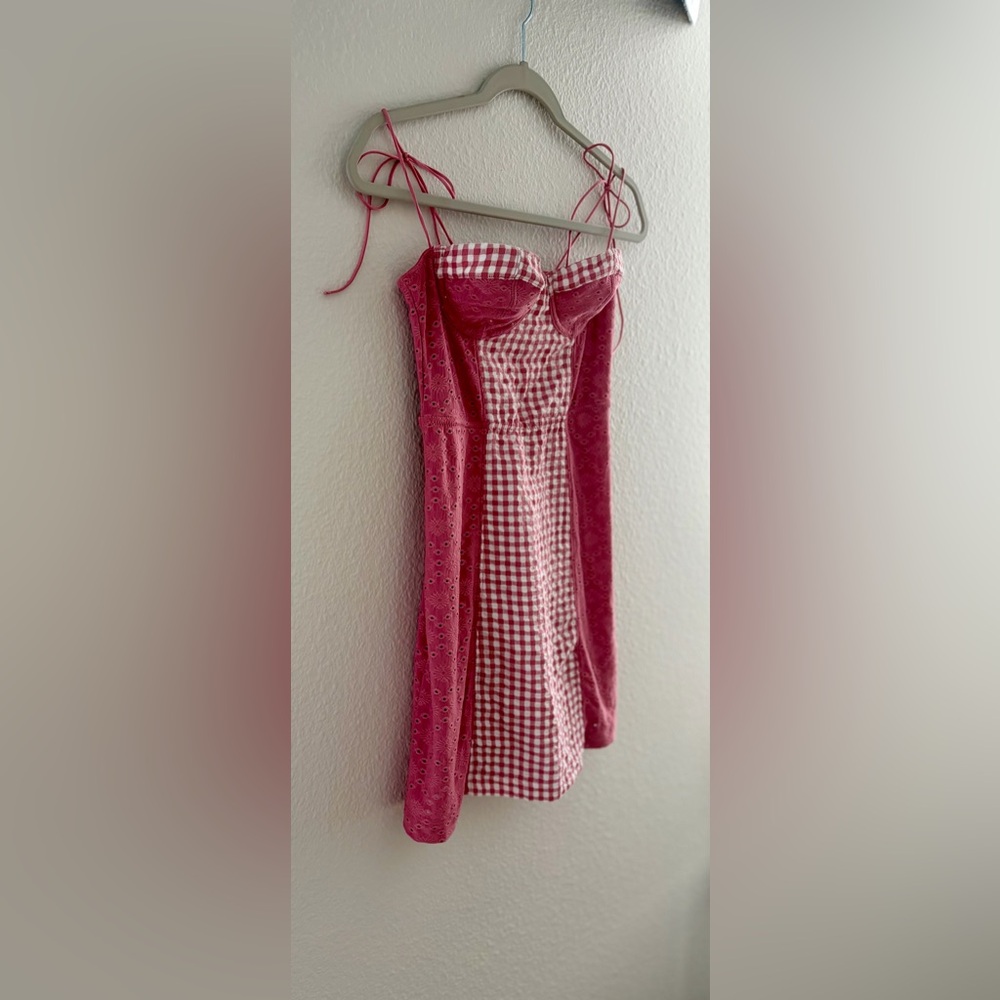 Urban Outfitters Pink Gingham Corset Mini Dress Eyelet Bustier SP - Picture 7 of 15
